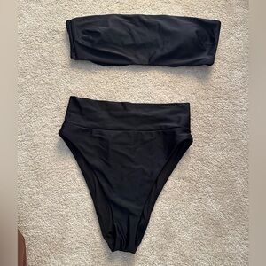 Aerie black high waisted bikini bottoms with bandeau top